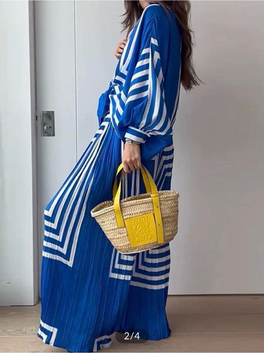 Commense Blue & White Wide-Leg Striped Set Pants - Picture 3 of 5
